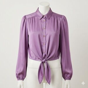 JOIE Lavender Tie-Front Long Sleeve Blouse, Size Small.
